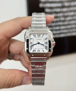 Đồng hồ Cartier Santos nữ Replica 11 màu trắng cọc số la mã 35 (2)