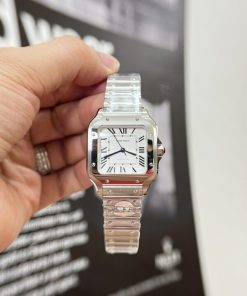 Đồng hồ Cartier Santos nữ Replica 11 màu trắng cọc số la mã 35 (2)
