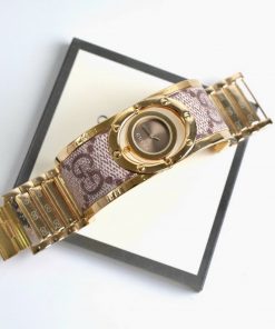 Đồng hồ Gucci nữ dạng lắc tay màu vàng sang trọng mặt nâu 23 (2)