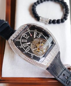 Đồng hồ Hanboro nam mặt đen viền đính đá chính hãng 43mm (1)