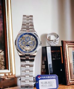 Đồng hồ nam Hanboro chính hãng máy lộ cơ đính đá 42mm (1)