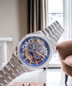 Đồng hồ nam Hanboro chính hãng máy lộ cơ đính đá 42mm (1)