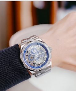 Đồng hồ nam Hanboro chính hãng máy lộ cơ đính đá 42mm (1)