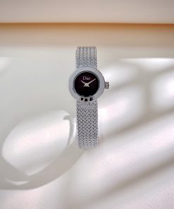 Đồng hồ Dior Satine nữ mặt đen dây kim loại Like Auth (5)