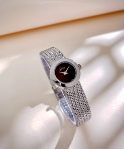 Đồng hồ Dior Satine nữ mặt đen dây kim loại Like Auth (5)