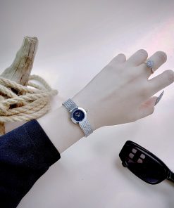 Đồng hồ Dior Satine nữ mặt đen dây kim loại Like Auth (5)