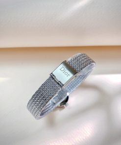 Đồng hồ Dior Satine nữ mặt đen dây kim loại Like Auth (5)