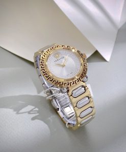 Đồng hồ Versace Greca twist nữ dây kim loại demi gold fake 11  (1)