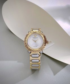 Đồng hồ Versace Greca twist nữ dây kim loại demi gold fake 11  (1)