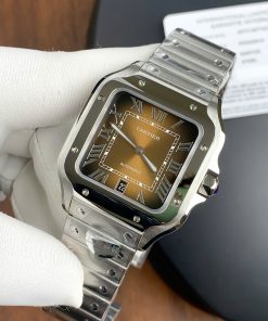 Đồng hồ Cartier Santos WSSA0064 Replica 11 mặt số nâu nhà máy BV (1)