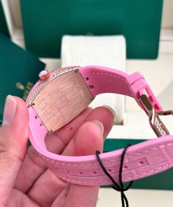 Đồng hồ Franck Muller V32 nữ đính đá dây cao su màu hồng 36mm (5)