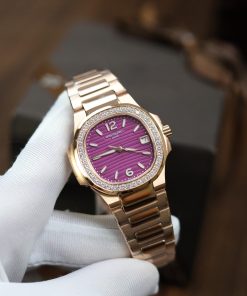 Đồng hồ Patek Philippe Nautilus 7118R đính đá mặt màu tím Rep 11 32mm (7)