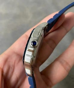 Đồng hồ Cartier Santos Rep 11 cao cấp mặt xanh blue dây cao su 40mm (2)
