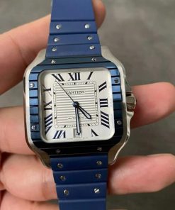 Đồng hồ Cartier Santos Rep 11 cao cấp mặt trắng dây cao su GF factory 40mm (2)
