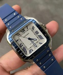 Đồng hồ Cartier Santos Rep 11 cao cấp mặt trắng dây cao su GF factory 40mm (2)