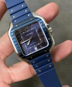Đồng hồ Cartier Santos Rep 11 cao cấp mặt xanh blue dây cao su 40mm (2)
