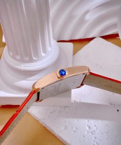 Đồng hồ Cartier Tank Anglaise nữ đính đá dây da đỏ Fake cao cấp 30mm