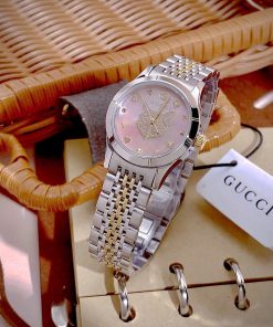 Đồng hồ Gucci nữ mặt khảm trai hồng hình mèo dây demi Like Auth 28mm