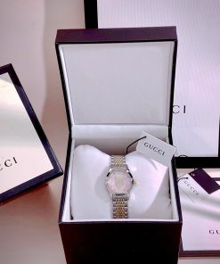 Đồng hồ Gucci nữ mặt khảm trai hồng hình mèo dây demi Like Auth 28mm