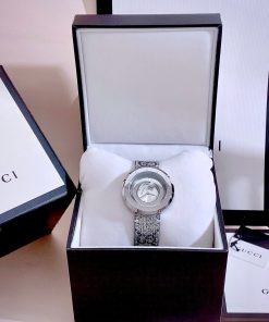 Đồng hồ Gucci nữ thép trắng dây họa tiết sang trọng Like Auth 38mm