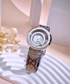 Đồng hồ Gucci nữ thép trắng dây họa tiết sang trọng Like Auth 38mm