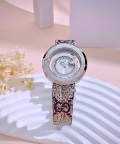 Đồng hồ Gucci nữ thép trắng dây họa tiết sang trọng Like Auth 38mm