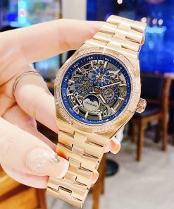 Đồng hồ Hanboro cặp nam nữ chính hãng dây kim loại đính đá 42mm-32mm