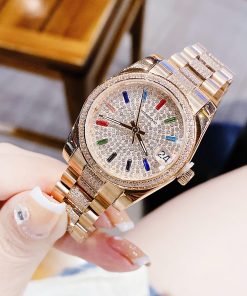 Đồng hồ Hanboro cặp nam nữ chính hãng dây kim loại đính đá 42mm-32mm