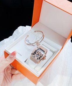 Đồng hồ Hanboro nữ chính hãng dây cao su đính đá mặt lốc xoáy 36mm