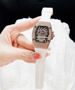 Đồng hồ Hanboro nữ chính hãng dây cao su đính đá mặt lốc xoáy 36mm