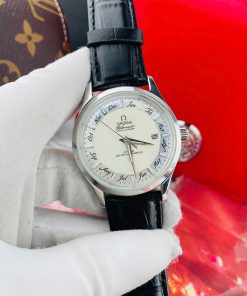 Đồng hồ Omega Globemaster annual calendar nam dây da Fake cao cấp 40mm (9)