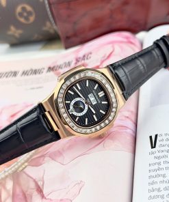 Đồng hồ Patek philipe Nautilus 5726 KingGold dây da viền đá baguette Fake 11 40mm (1)