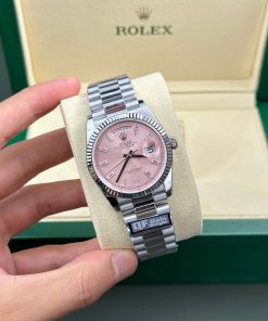Đồng hồ Rolex Day-Date 128236 Replica 11 mặt hồng cọc số đá baguette 158gram QF factory 36mm (2)