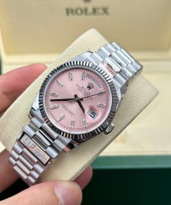 Đồng hồ Rolex Day-Date 128236 Replica 11 mặt hồng cọc số đá baguette 158gram QF factory 36mm (2)