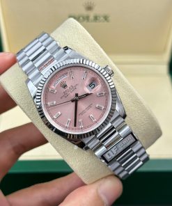 Đồng hồ Rolex Day-Date 128236 Replica 11 mặt hồng cọc số đá baguette 158gram QF factory 36mm (2)