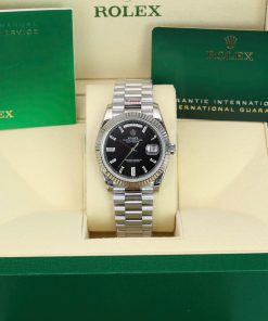 Đồng hồ Rolex Day-Date 228236 Rep 11 mặt đen cọc số đá baguette trọng lượng 175gram GMF 40mm (1)