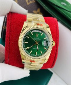 Đồng hồ Rolex Day-Date nam Green cọc số dạ quang Super Fake máy cơ Nhật 37mm