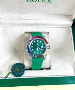 Đồng hồ Rolex Submariner nam đính đá xanh blue 7 sắc cầu vồng Super Fake 11 40mm