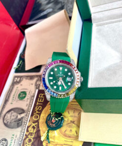 Đồng hồ Rolex Submariner nam đính đá xanh blue 7 sắc cầu vồng Super Fake 11 40mm