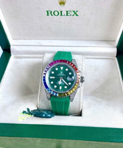 Đồng hồ Rolex Submariner nam đính đá xanh blue 7 sắc cầu vồng Super Fake 11 40mm