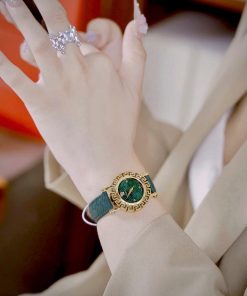 Đồng hồ Versace Glam Chic nữ dây da green niềng bông hoa Like Auth 30mm