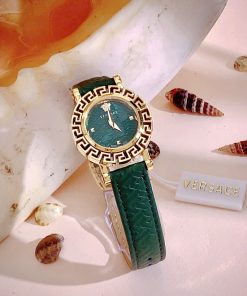 Đồng hồ Versace Glam Chic nữ dây da green niềng bông hoa Like Auth 30mm