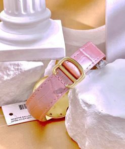 Đồng hồ Cartier Ballon Bleu nữ đính full đá dây da hồng Fake 11 36mm