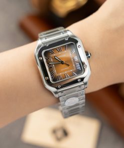 Đồng hồ Cartier Santos Rep 11 cao cấp nữ mặt nâu nhà máy BV 35mm (2)