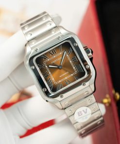 Đồng hồ Cartier Santos Rep 11 cao cấp nữ mặt nâu nhà máy BV 35mm (2)