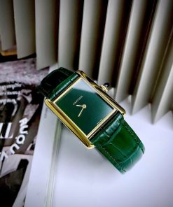 Đồng hồ Cartier Tank Louis dây da Green mặt chữ Nhật Fake Cao Cấp 24X32mm (6)