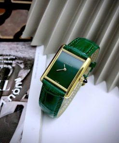 Đồng hồ Cartier Tank Louis dây da Green mặt chữ Nhật Fake Cao Cấp 24X32mm (6)