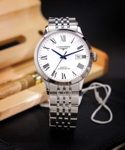Đồng hồ Longines Record mặt trắng cọc số la mã dây kim loại Fake 11 40mm