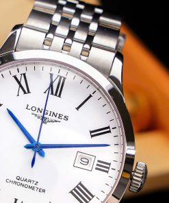 Đồng hồ Longines Record mặt trắng cọc số la mã dây kim loại Fake 11 40mm