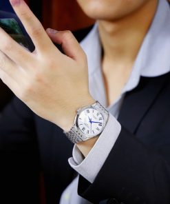 Đồng hồ Longines Record mặt trắng cọc số la mã dây kim loại Fake 11 40mm